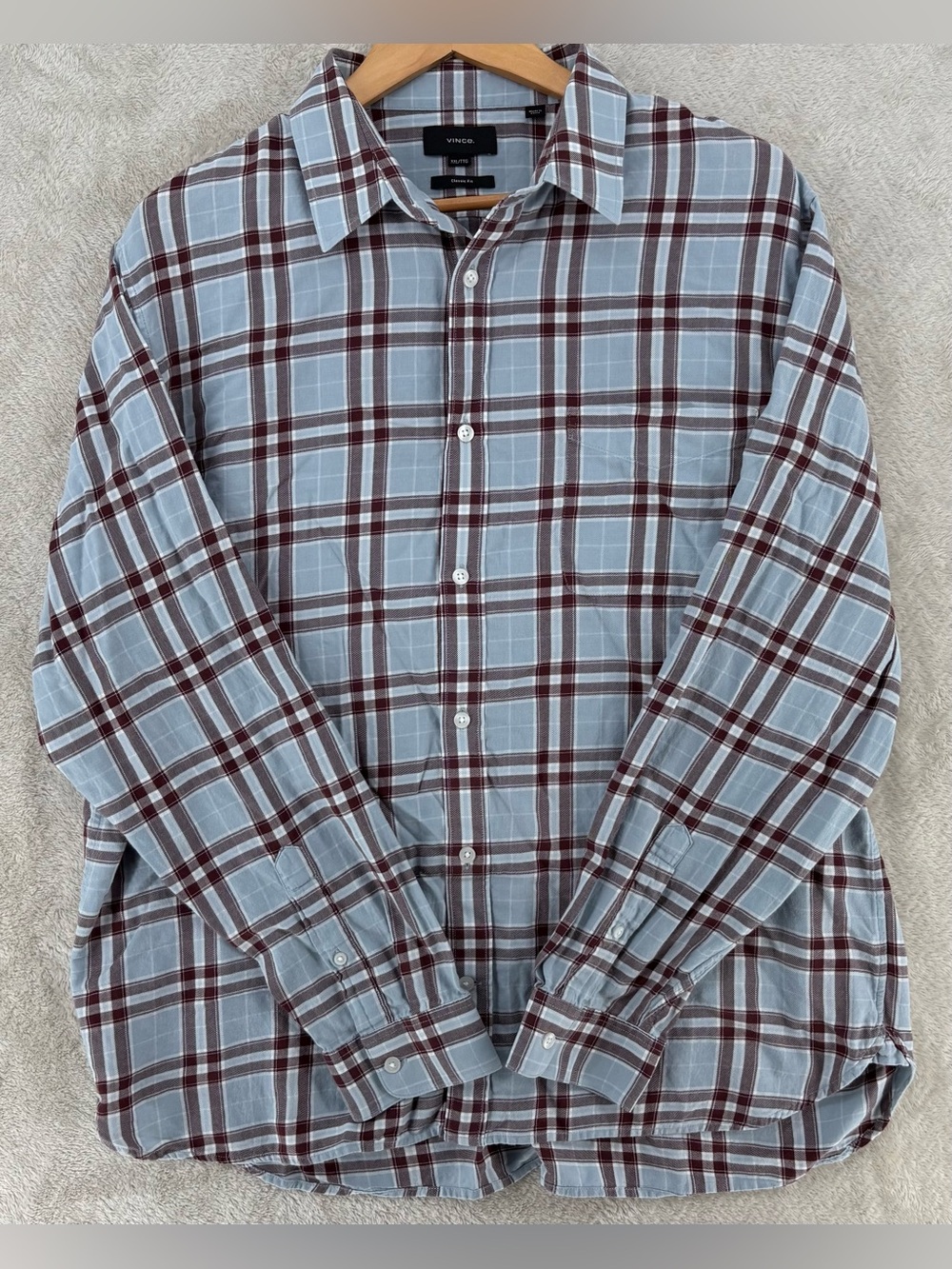 *Vince Men’s Plaid Button Down Shirt XXL Blue Burgundy Classic Fit Cotton*